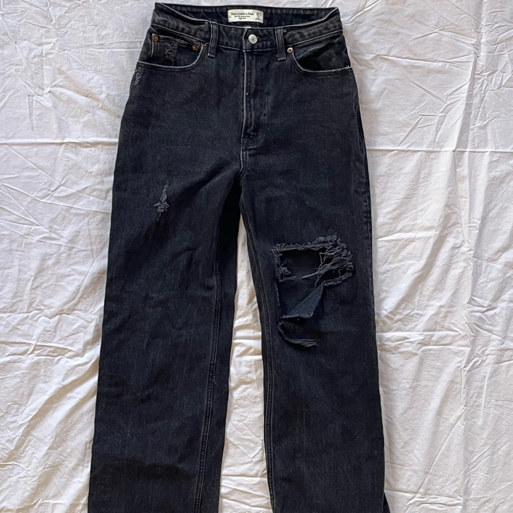 Abercrombie & Fitch 90s Relaxed Black High Rise Jeans 25 XS 0 Extra Short